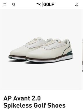 Puma AP Avant 2.0 Spikeless Golf Shoes - White with Green Accents